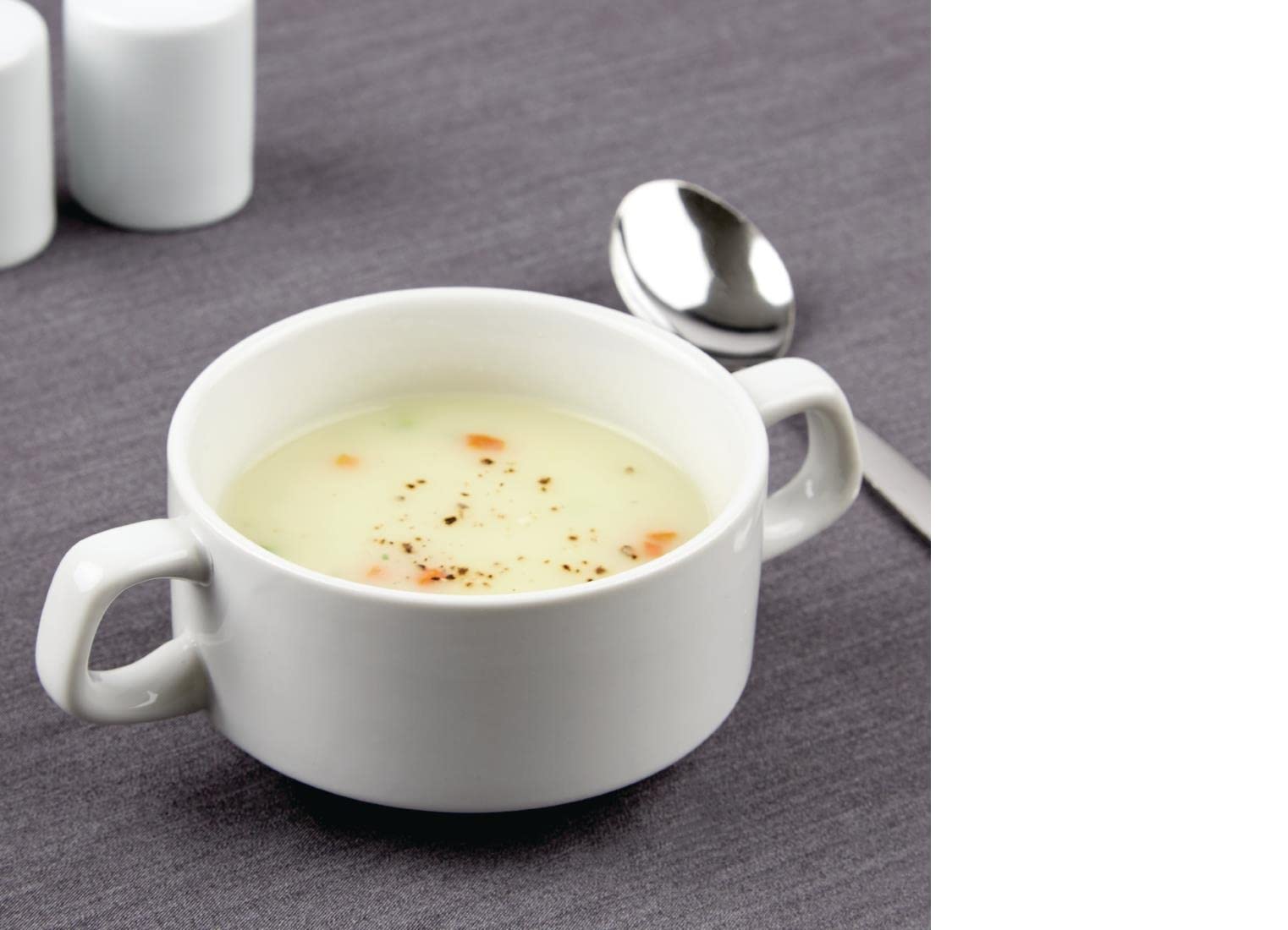 Olympia Athena Hotelware Bols à Soupe Empilables Blancs avec Anses 290ml / 10 1/4 ounce, Lot de 12, Diamètre: 107mm / 4 1/4 inch, Porcelaine Résistante aux Éclats | CF369