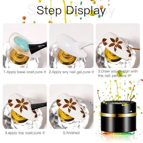 Miniatura 7 de Gel de pintura de 12 colores, kit de esmalte de uñas de gel con pincel de pintura para dibujar uñas, juego de esmalte de gel UV LED, pintura de gel