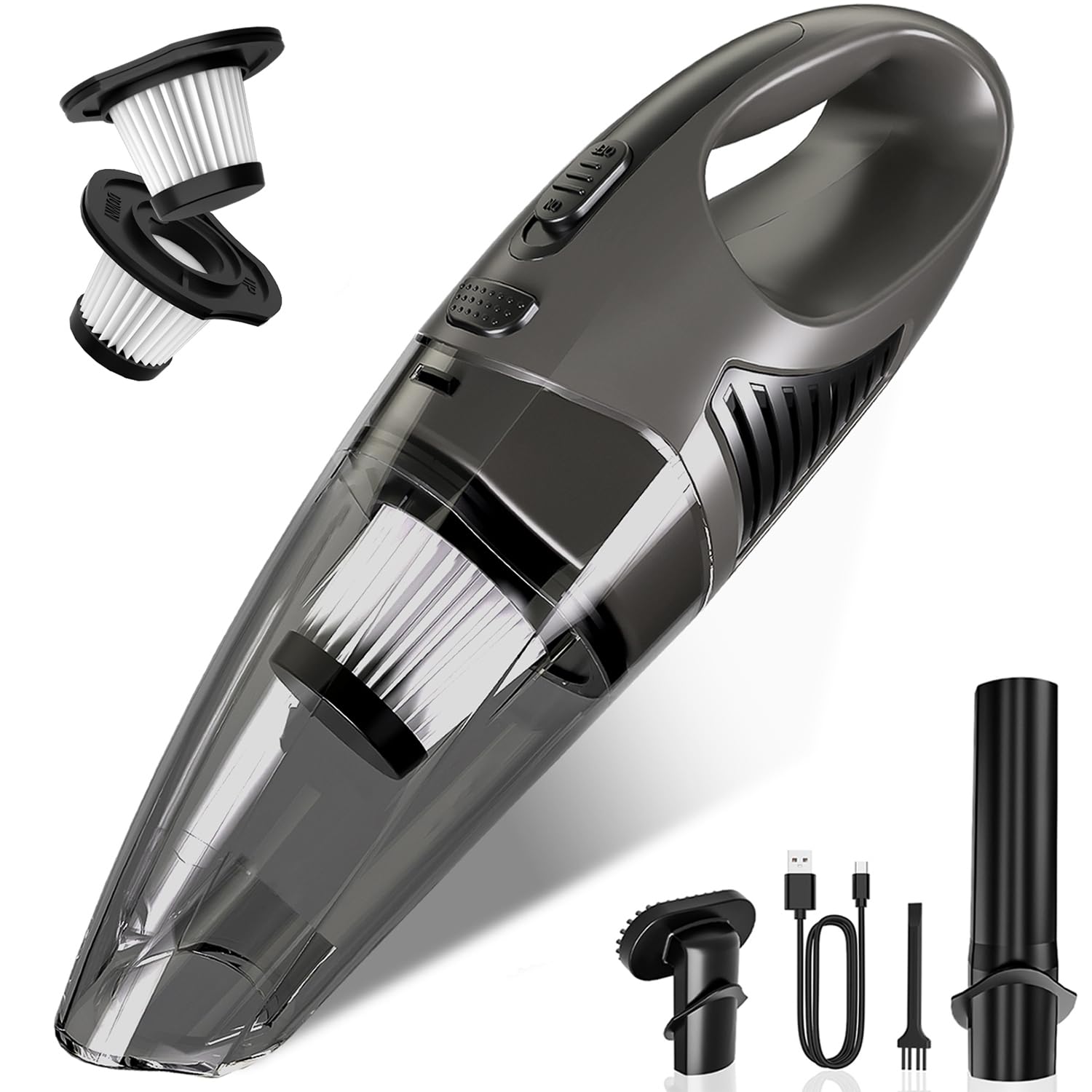 handheld vacuum cordless, 11kpa strong suction & 25 mins runtime brushless motor, rechargeable car vacuum cleaner with 2 hepa filter/multi-accessories/lightweight, for home/car/office cleaning
