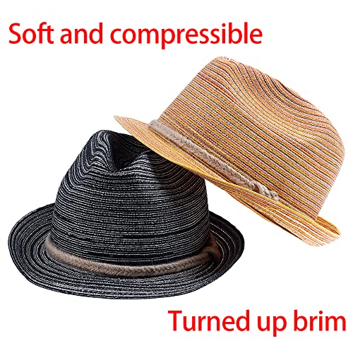 2/6 Pcs Summer Mesh Fedora Lady Trilby Panama Hat Cool Breathable Foldable Sun Beach Straw Short Brim Cap For Men Women Colorful #TOP3