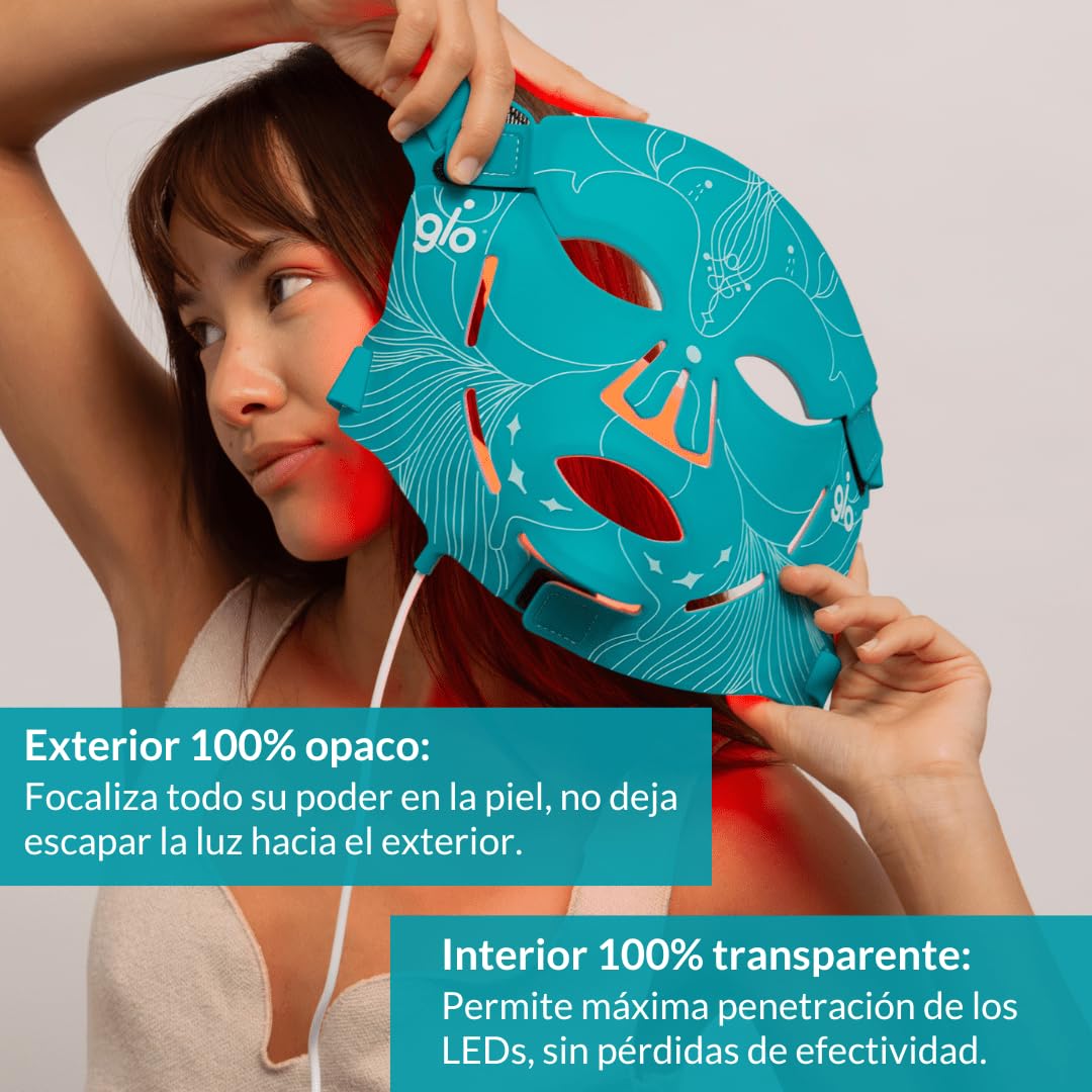 Glo Mask I Máscara LED Facial de Silicona Flexible I Dispositivo de Luz Roja e Infrarroja NIR para Cuidado Facial en Casa I Tecnología LED con 3 Longitudes de Onda I Recargable