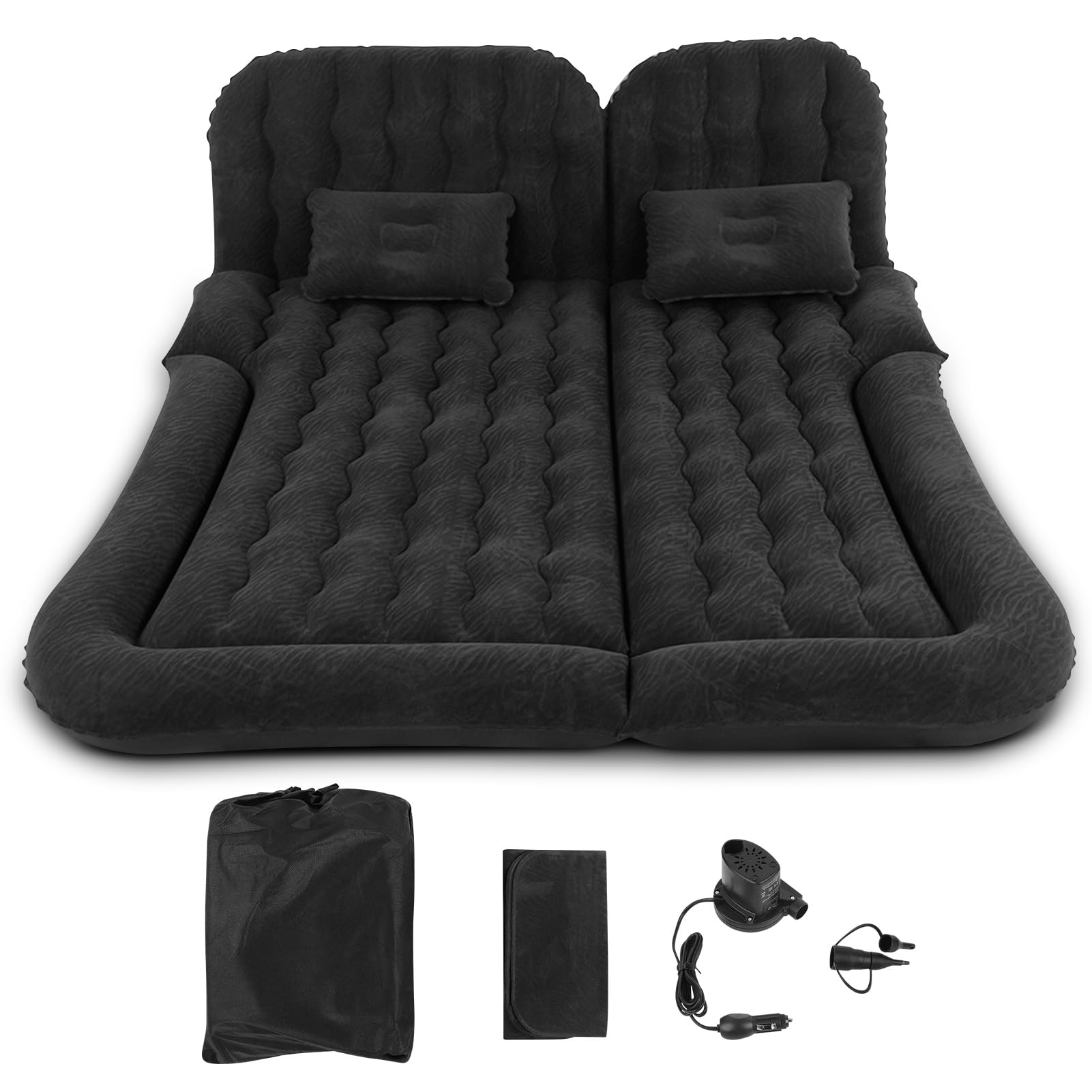 Cocoarm Car Inflatable Bed SUV Inflatable Mattress Car Air Mattress Soft PVC Flocking Sleeping Rest Cushion for Car SUV (Black)