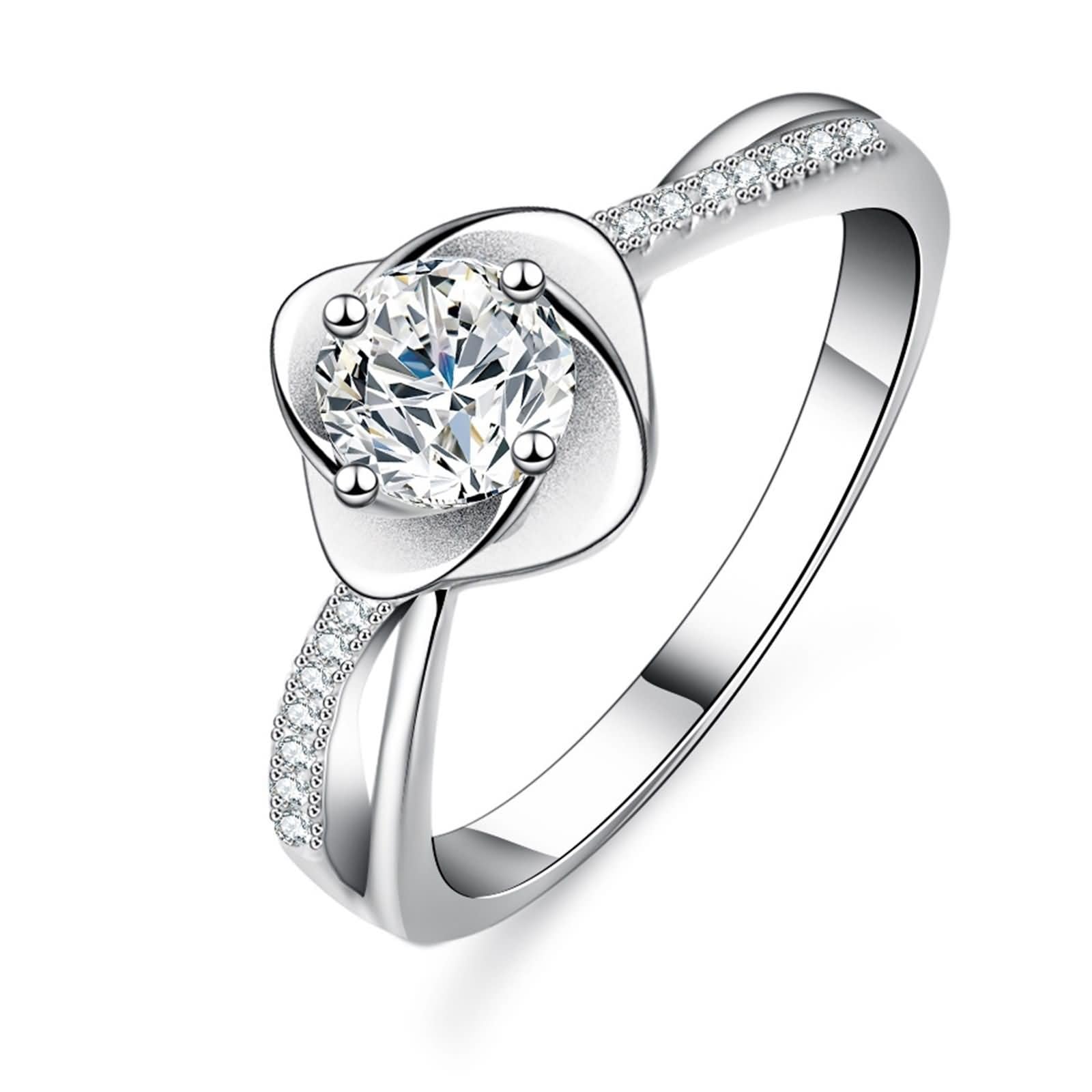 Anelli dell'amicizia sottili, anelli di fidanzamento da donna, con 4 artigli e 0,5 carati di moissanite in argento 9 K, misura 62 (19,7)