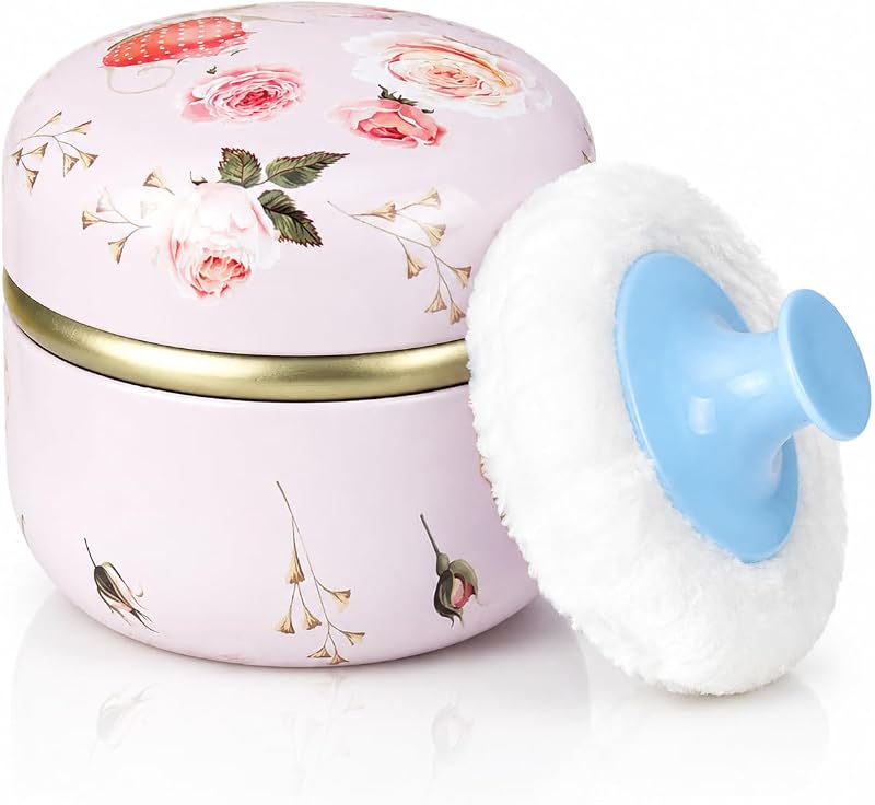 Pote para pó corporal Glooyoderr com puff e tampa, 8,51 cm, 109 g