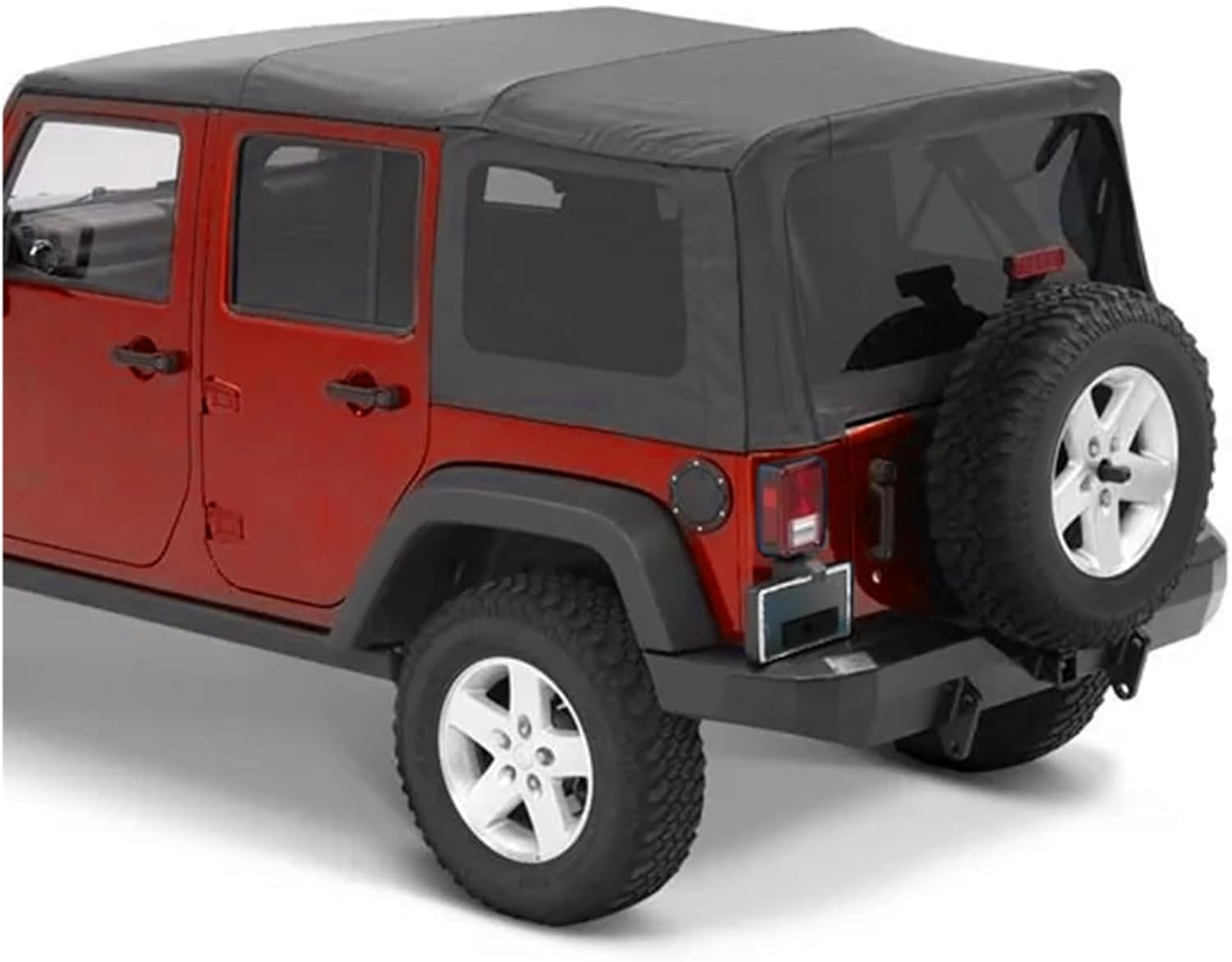 KUAFU Soft Top Replacement Compatible with 2007-2009 Jeep Wrangler JK Unlimited 4 Door, Black with Tinted Plastic Side and Rear Smoke Windows, Sailcloth Vinyl Soft Roof, No Upper Door Skins
