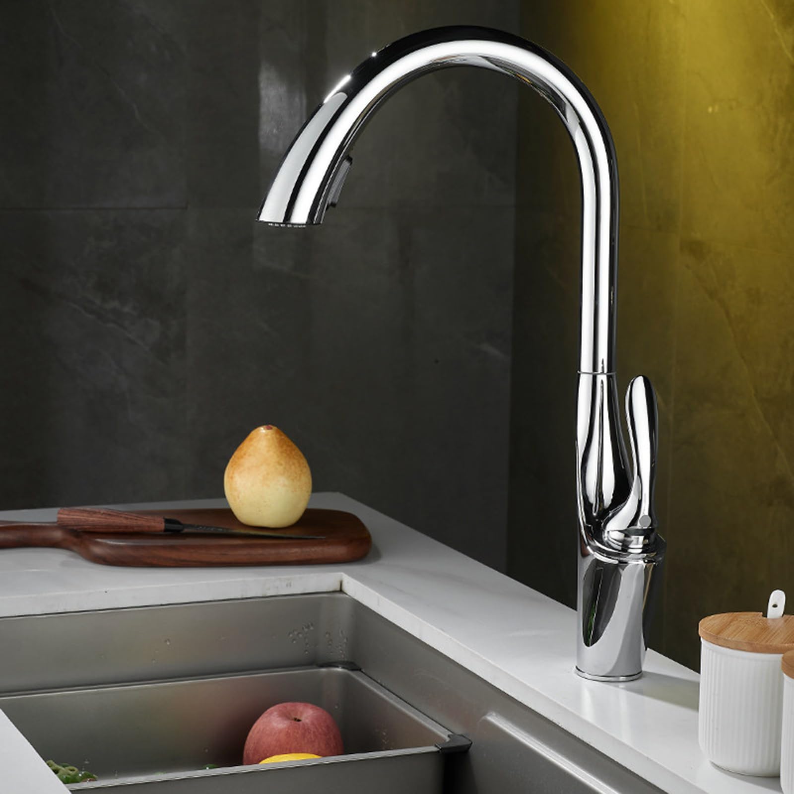 ZYCHSJXA Kitchen Taps with Pull Out Spray Brass Hot and Cold Water Swivel Tap Out-Chrome Plated