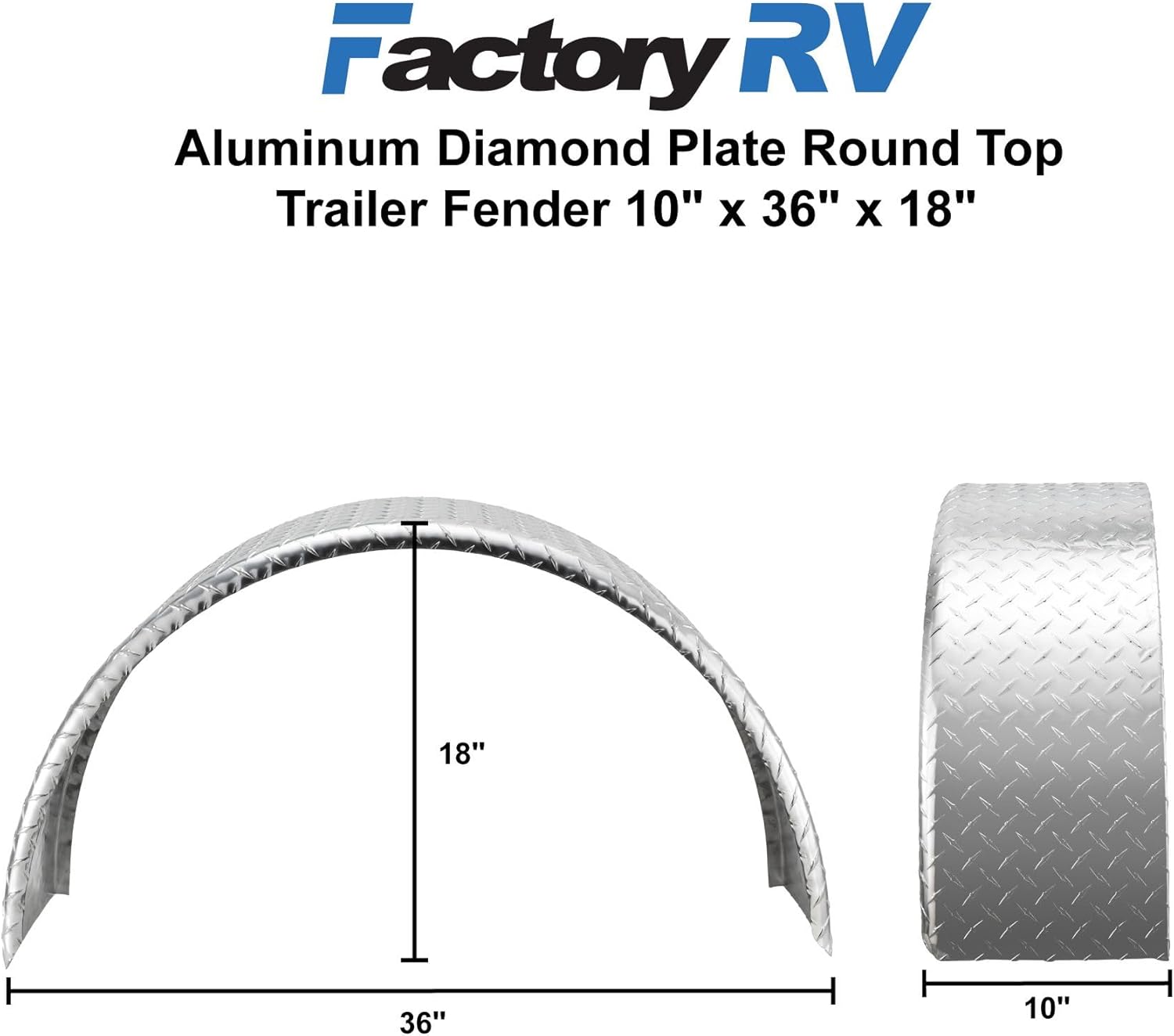 ToughGrade Aluminum Diamond Plate Round Top Fender 10" X 36" X 18" | Car Hauler Trailer | Cargo Trailer | Utility Trailer | Landscape Trailer