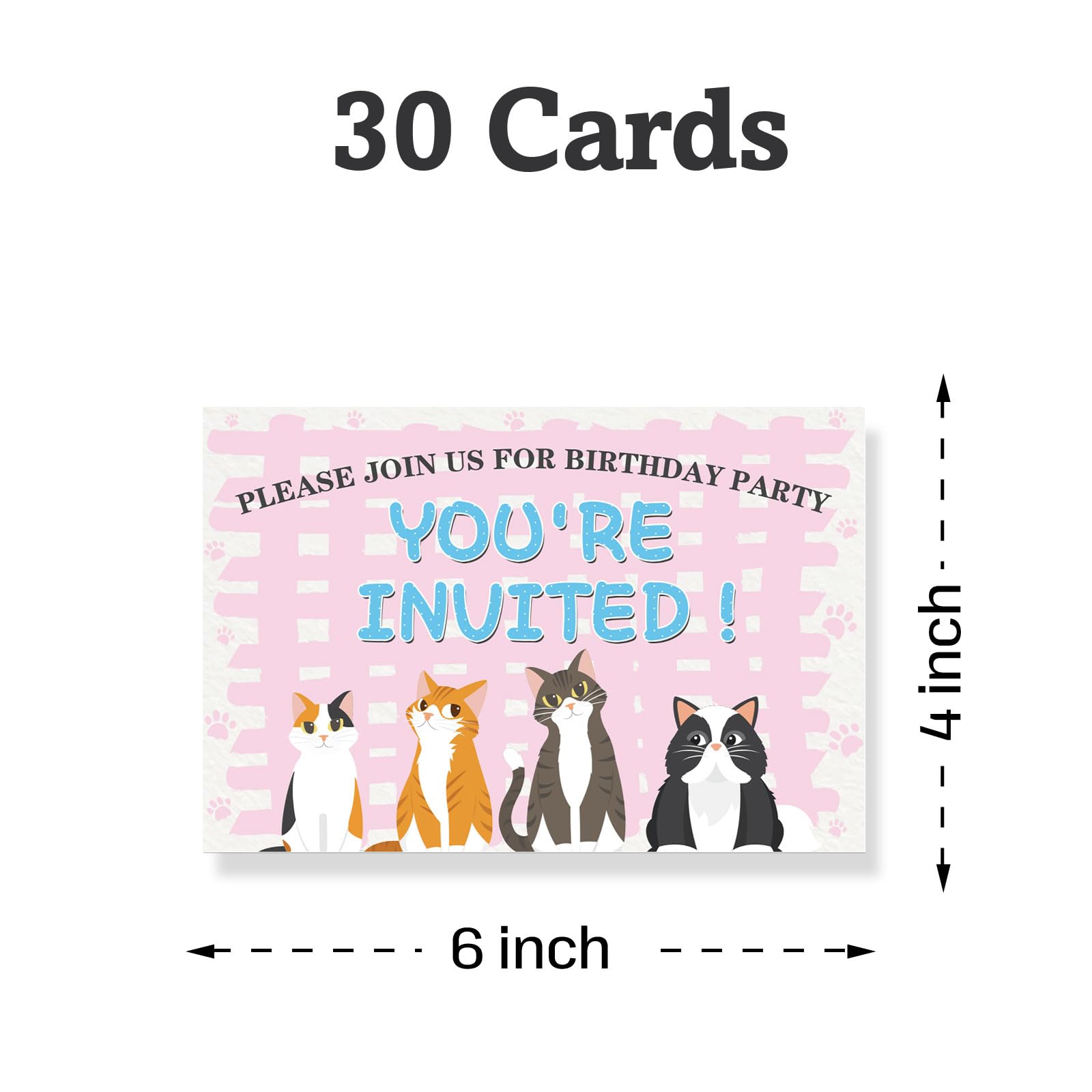 Halodete Cat Invitation Cards, Kitten Kids Girls Birthday Party Greeting Card Supplies, Fill-in Invitations, Baby Shower Pet Cat Greeting Cards, Welcome Cat Party Decorations, 30 Pcs