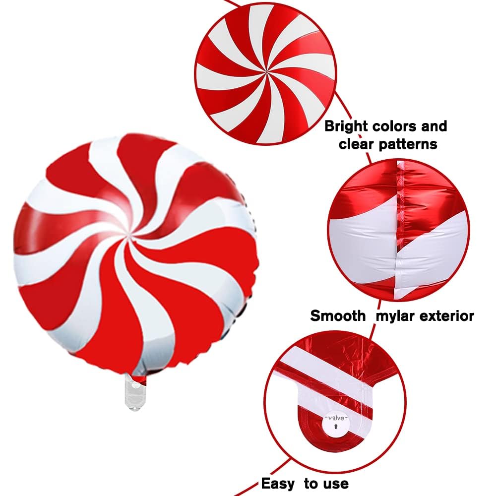 JOLCEEY 28pcs Candy Cane Balloons, Christmas Foil Sweet Inflatable Lollipop Balloons for Christmas Balloon Arch Party Decorations - Image 3