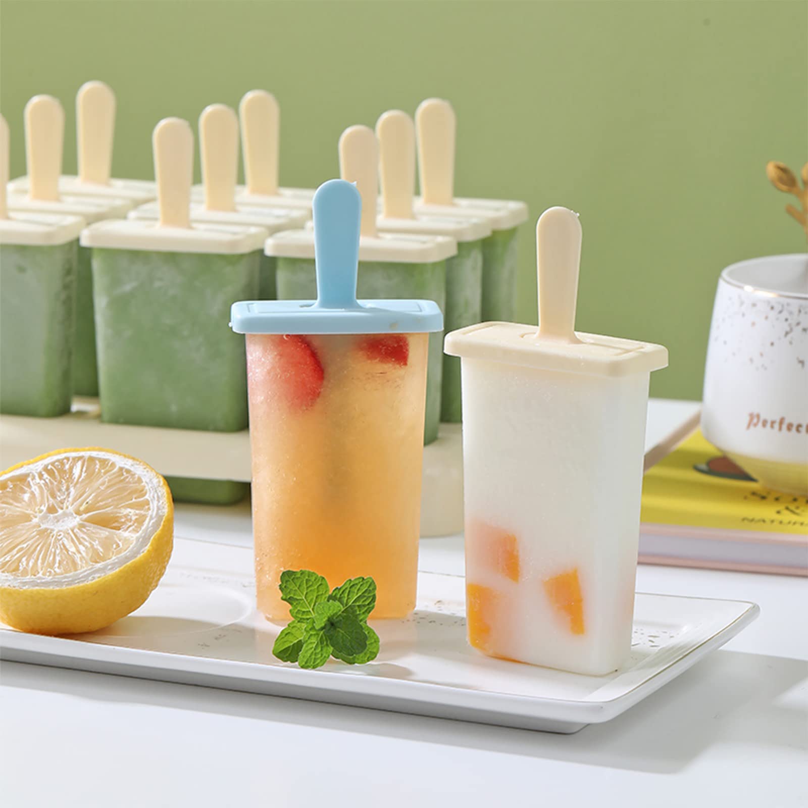Moldes Helado, 18 Molde Barra Helado Reutilizable Molde para Hacer paletas Moldes Paletas Chocolate(Azul, Beige)