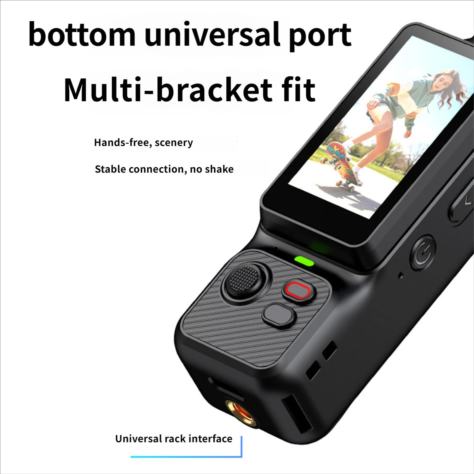 Action Camera portatile 1080P con lente rotante e anteriore, nero
