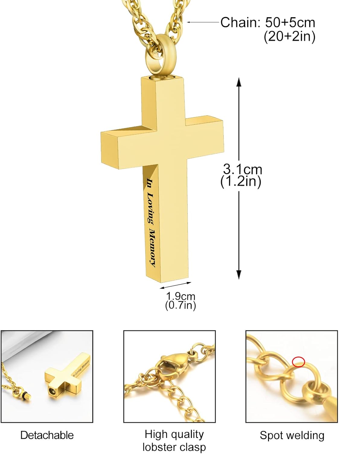 Cremation Cross Necklace for Ashes Stainless Steel Cross Urn Necklace Ashes Holder Memorial Jewelry-In Loving Memory