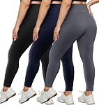 HLTPRO 3 Pack Leggings for Women - High Waisted Tummy Control Plus Size Soft Pants for Workout Running Yoga
