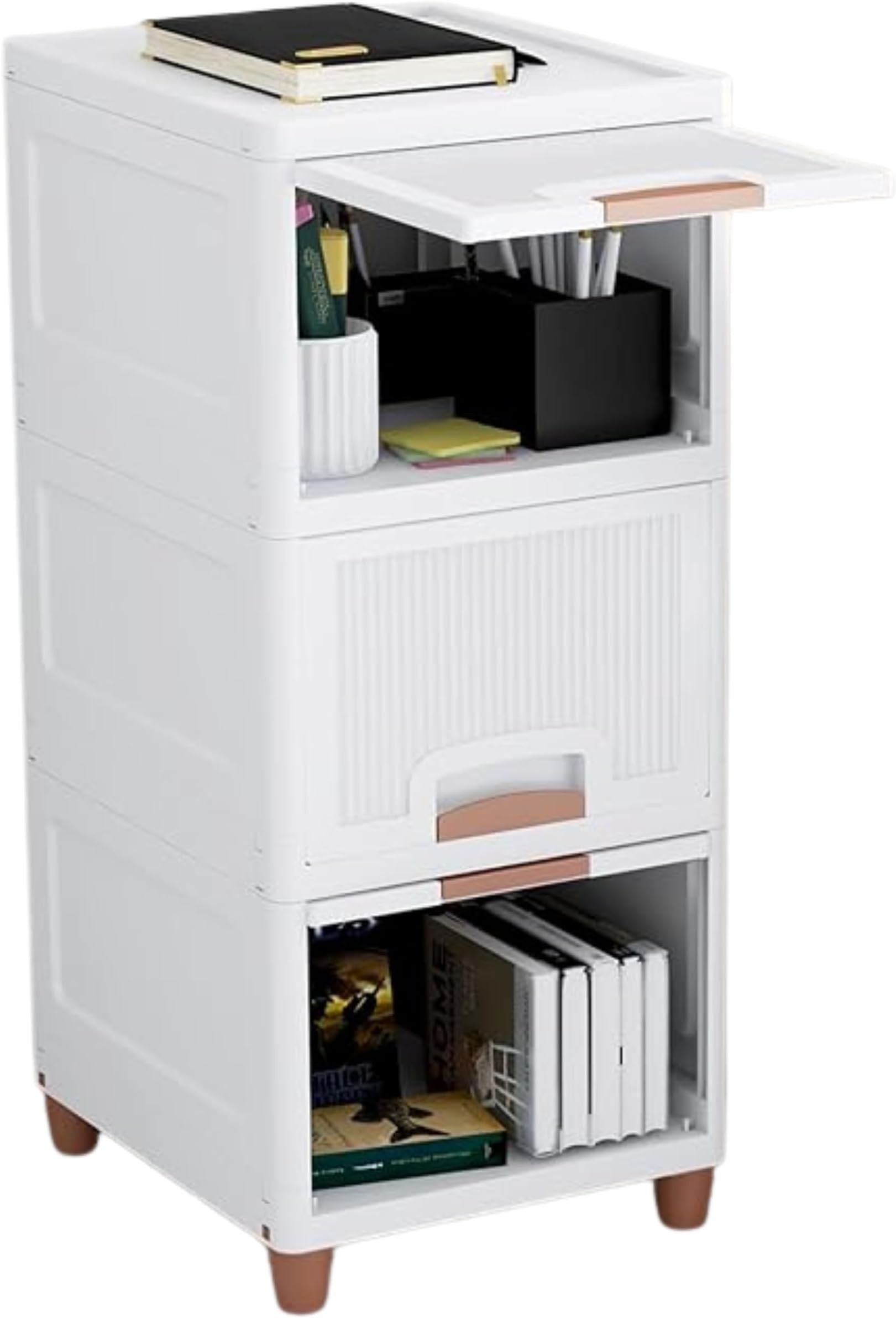 WONJU Modern 3 Layer Storage Cabinet for Home & Office | Sliding Door Organizer for Books, Files, Stationery, Toys | Space-Saving Stackable Shelf with Durable Plastic Body