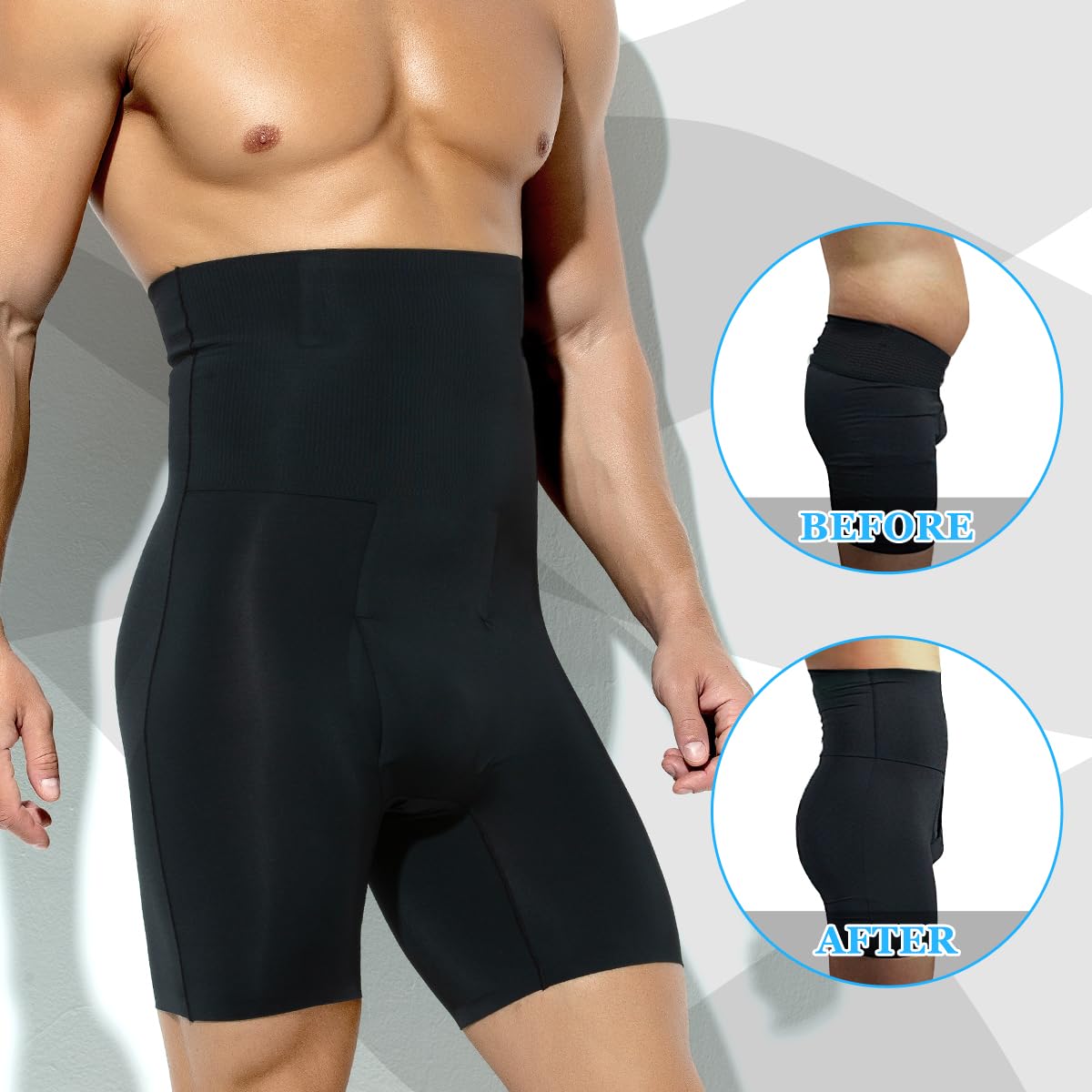 Casey Kevin Shapewear Boxerki męskie wyszczuplające brzuch, kompresyjne szorty męskie, body shaper, szorty bauchweg, spodnie męskie wyszczuplające brzuch, K1 - czarny, XL