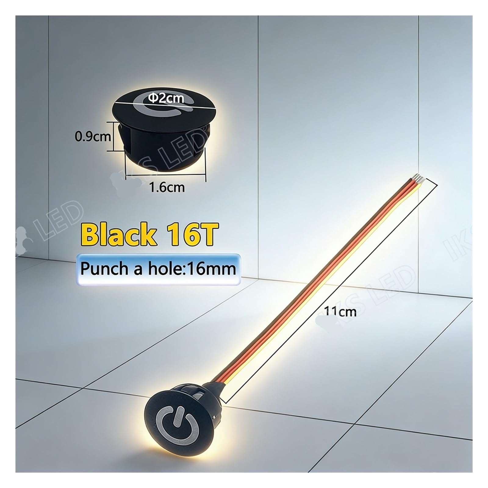 10mm 16mm przycisk czujnika dotykowego domu ściemniacz przełącznik kontrolera dla DC5V 12V 24V Smar Home taśma Led kontroler ściemniacza LED(10T Black,L,5pcs)