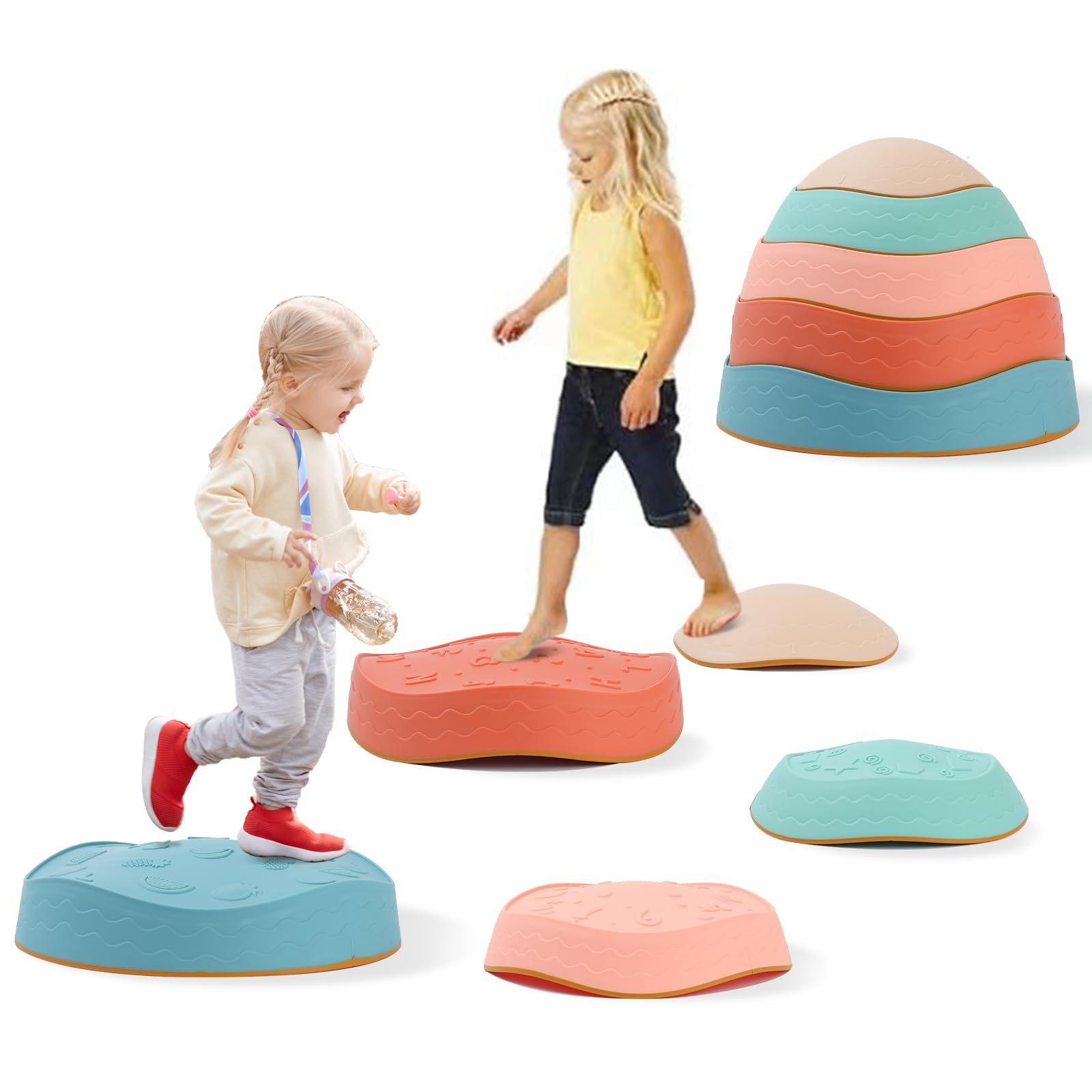 Fanboxk Stepping Stones for kids,Non-Slip Sensory Stepping Stones for Promoting Toddler's Balance Coordination Skills,Obstacle Courses Sensory Toys Outdoor or Indoor Play for Kids Age 3-8