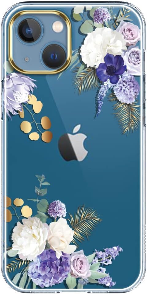 Miniatura 1 de luolnh Funda compatible con iPhone 13 con flores, para mujeres femeninas, a prueba de golpes, transparente, patrón floral, carcasa trasera dura para