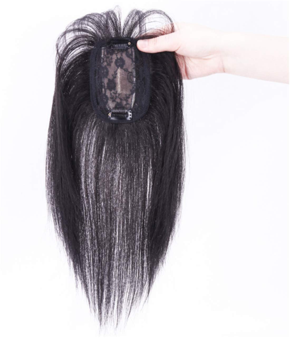 LXUE Realistic Topper Hair Pieces with Bangs, Real Human Hair Clip in Toppers for Women with Hair Loss, 12