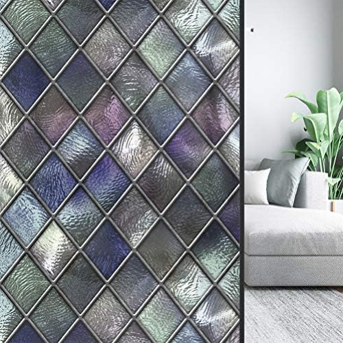 Homoyoyo Stained Glass Window Film Gothic, Static Cling Decorative Window Film, Colourful Rhombus Diamond Pattern for Glass Door Home House Office
