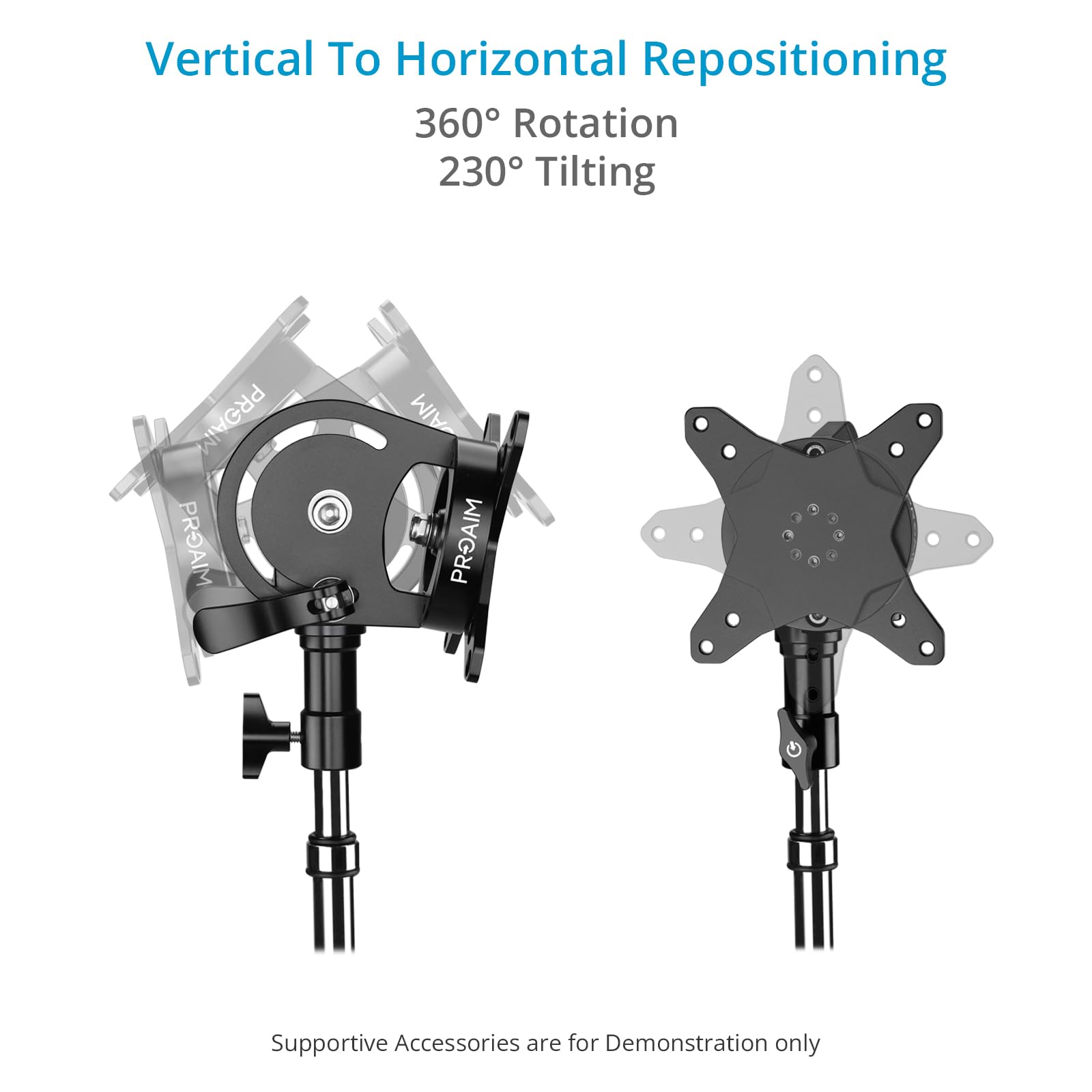 PROAIM Rotazione a 360° (75mm/100mm) Supporto Monitor Inclinabile.Dotato di Ricevitore 5/8” Baby Pin. Angolo di Inclinazione: 230°. Payload fino a 22kg / 50lb (P-ROTN-01)