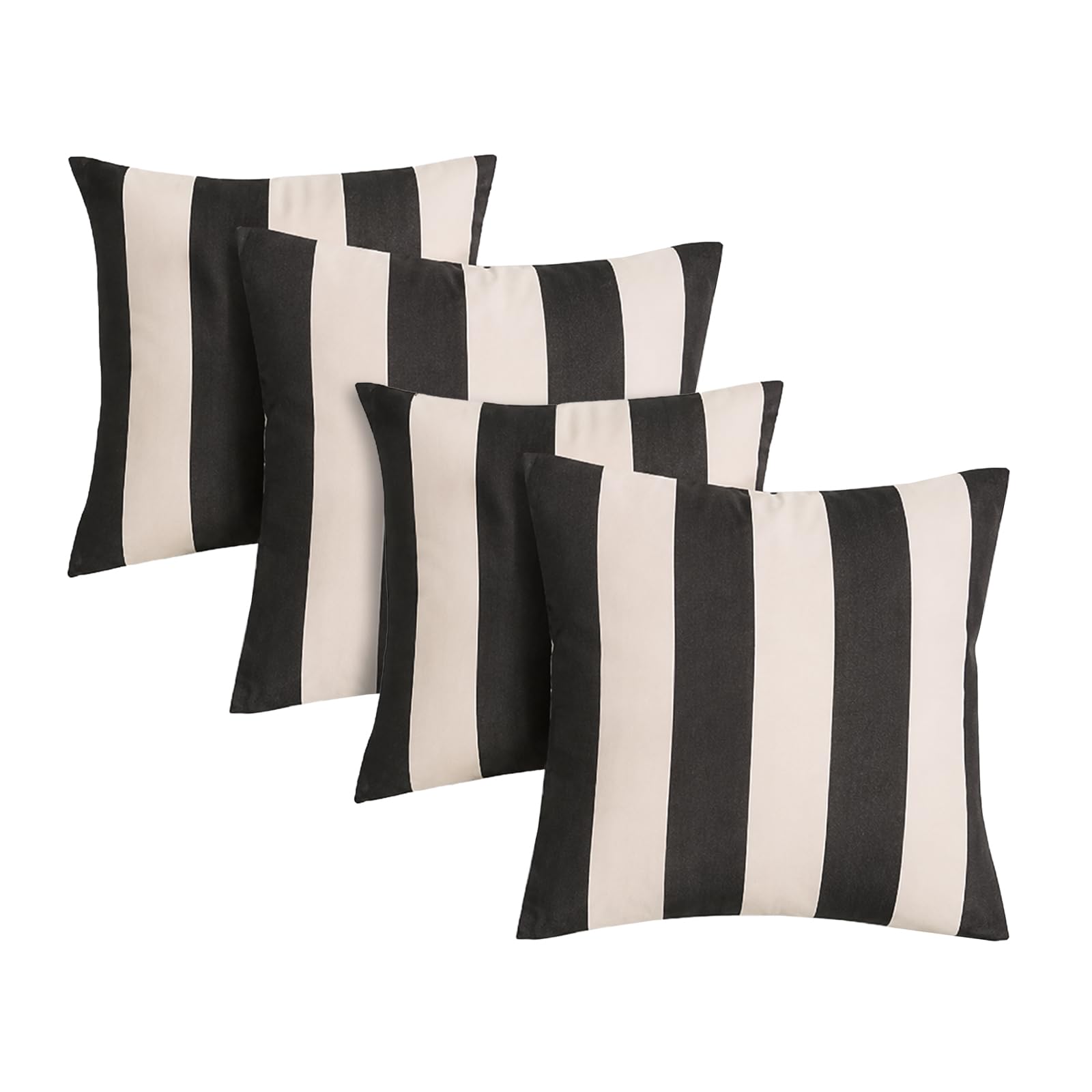 Ohs Black And Cream - Stripe Outdoor Cushion Covers 45 X 45 Decorative Stripe Outdoor Cushions Waterproof Super Soft Garden Cushions Home Decor Throw Pillow Covers With Invisible Zipper Set Of 4, Monochrome