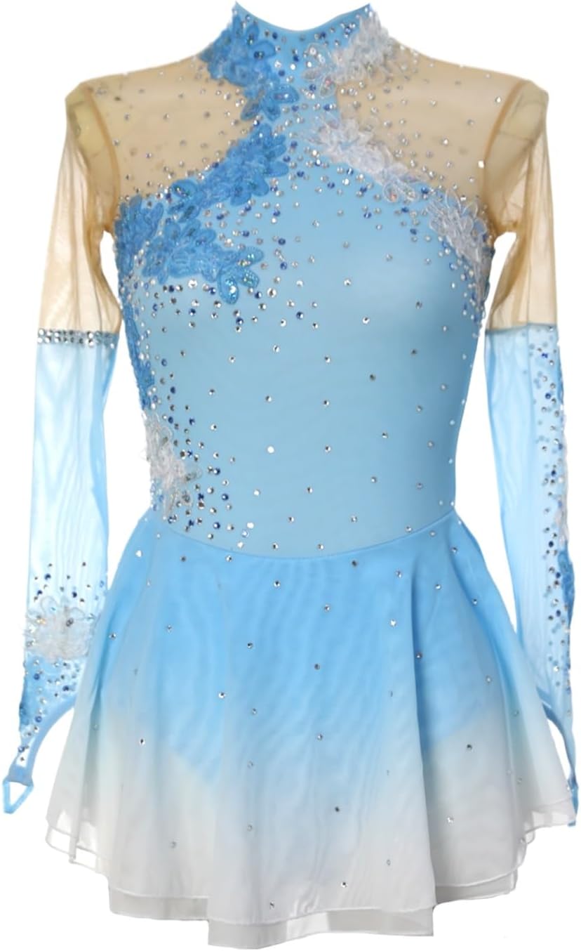 Long Sleeved Figure Skating Dress for Girls Dance Leotards Women Performance Competition Outfit for Holiday Show