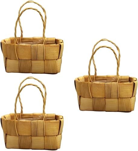 jojofuny 3pcs Wooden Flower Basket Rattan Picnic Basket Harvest Basket Wicker Woven Basket Flower Holding Basket Small Floral Basket Wooden Hamper