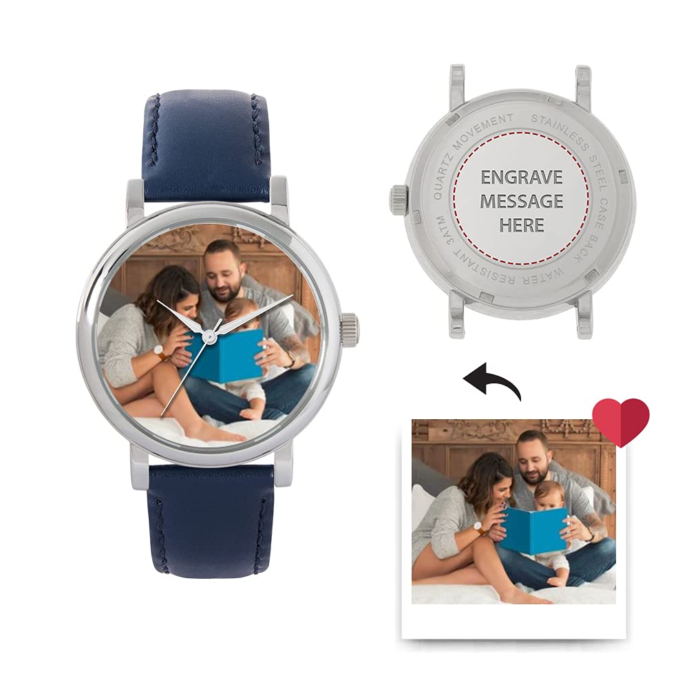 Regalos fotográficos Personalizados para Mujer, Pantalla analógica, Reloj con Movimiento de Cuarzo japonés con Caja Plateada, Reloj Grabado a Medida