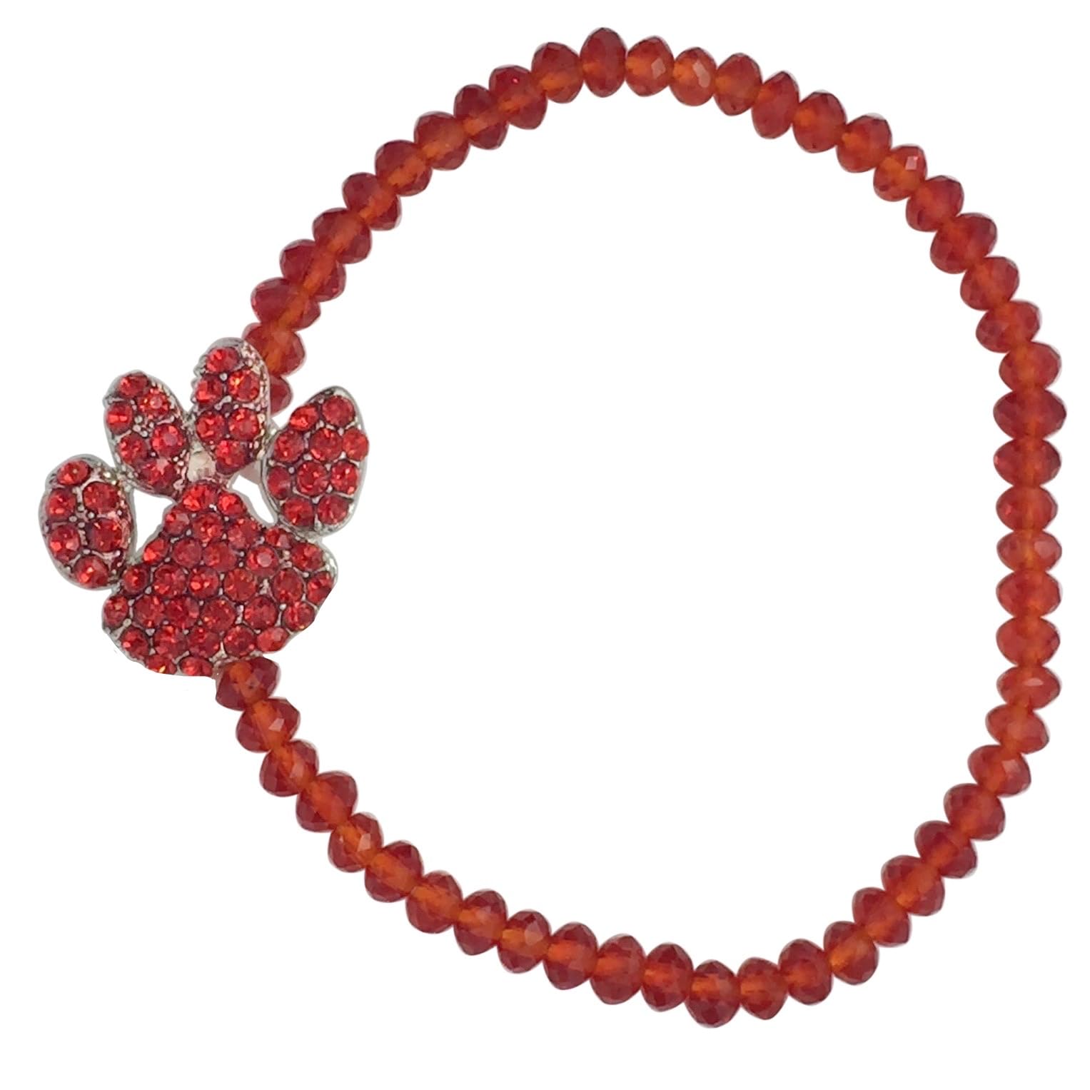 Gypsy Jewels Paw Print School Spirit Mascot Glass Beaded Stretch Bracelet - Assorted Colors (Red), Small