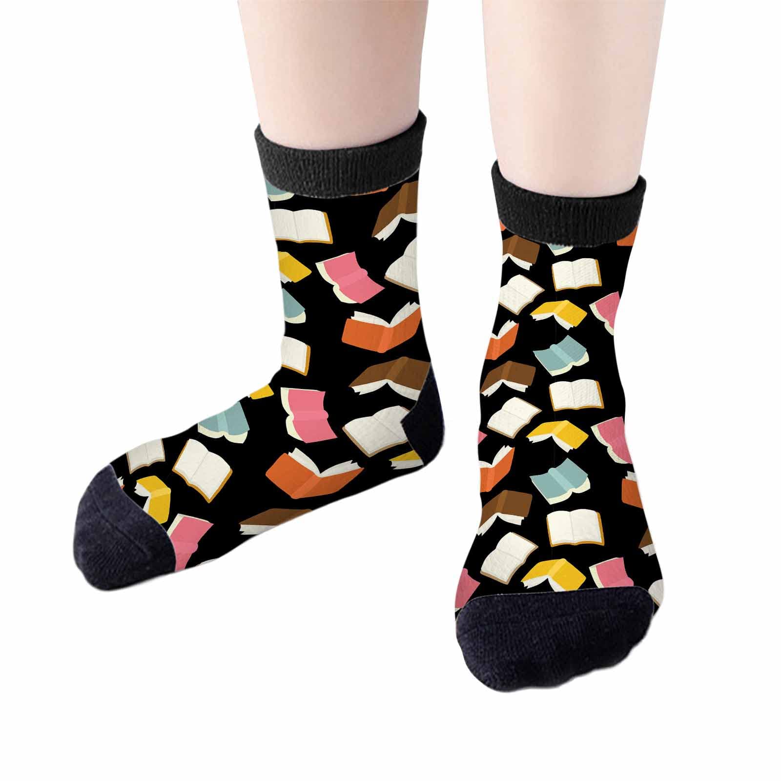 Red Striped Crew Socks for Woman Size 6-8 Christmas Tree Moose Snowflake Dots Lines Girls Socks