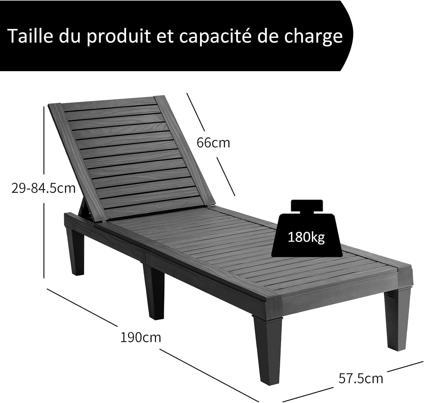 GOPLUS Muebles de Exterior de 2 Piezas, Tumbona Plegable en 5 Posiciones, 190 x 57,5 x 29 – 84,5 cm, 2M Sombrilla Paja de PP con 8 Varillas para Piscina, jardín (Negro, 1 Tumbona+1 Sombrilla)