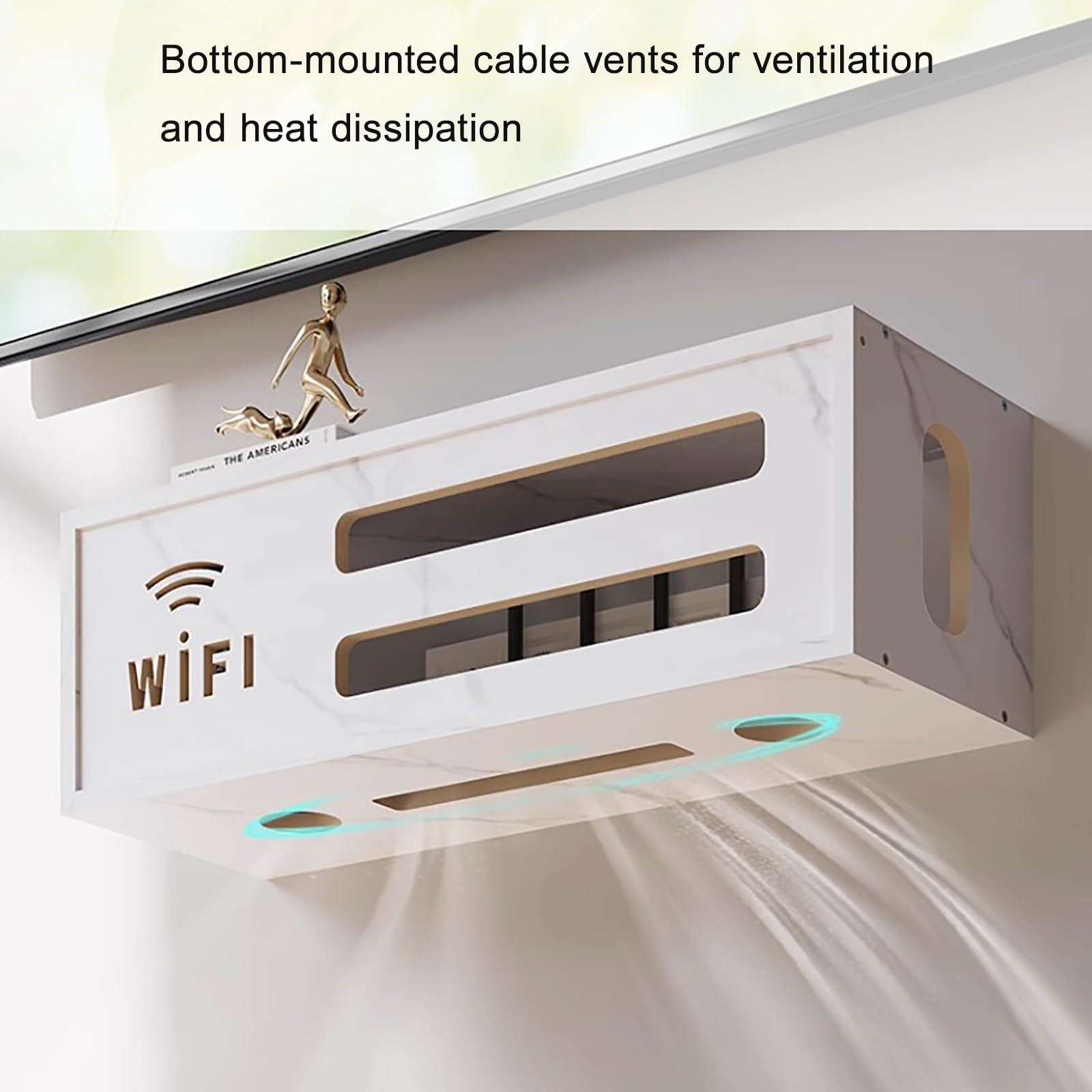 Boîtier de Rangement Mural en Bois pour routeur WiFi, Meuble de Rangement multimédia Grande capacité pour Chambre, Salon, Bureau et Maison