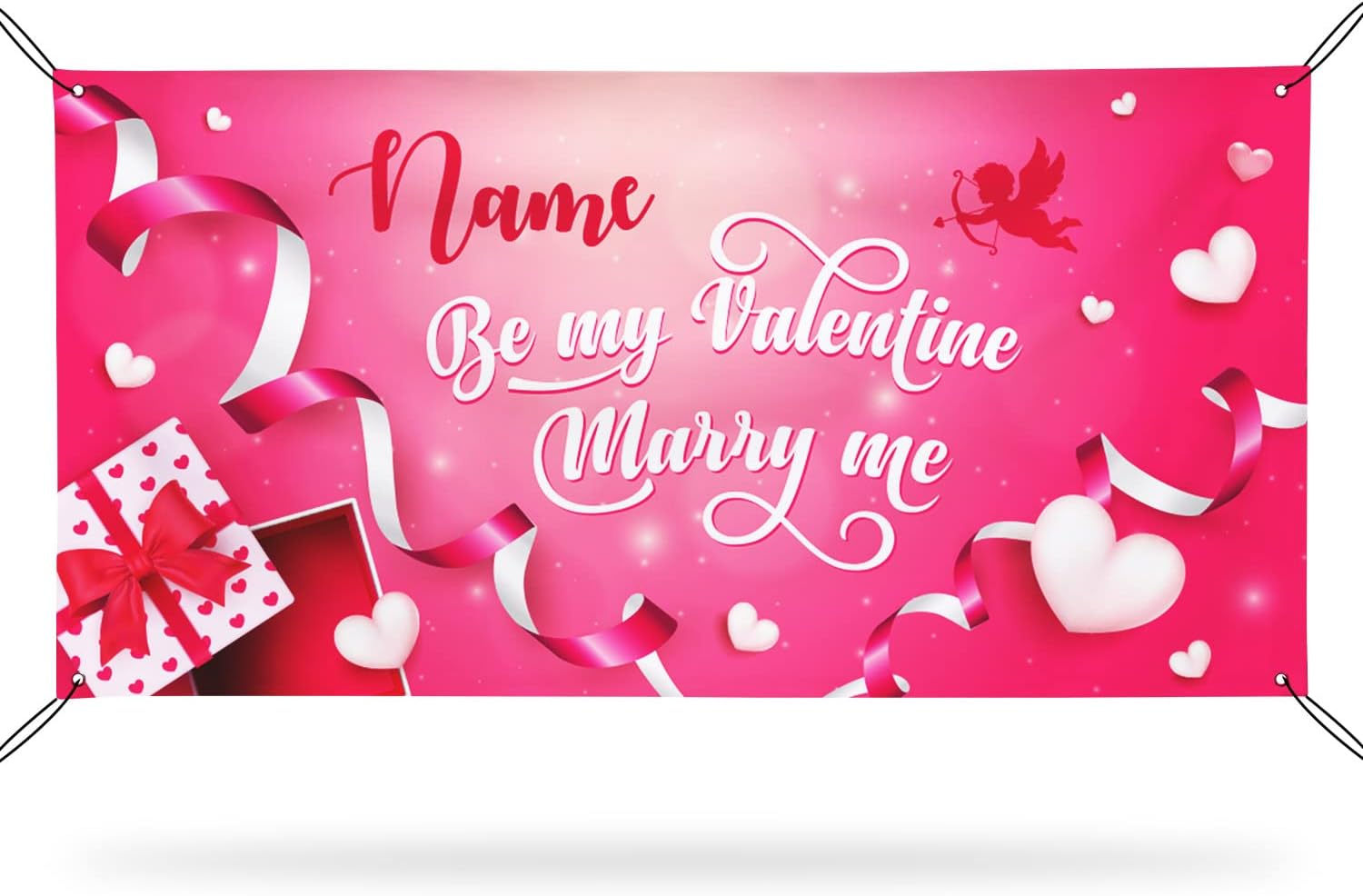 Personalized Valentine's Day Banner, Custom Valentines Décor Vinyl Background Sign, Be My Valentines Marry Me Decoration for Home or Party Made in USA, 18x36 Inches Banner, Made in USA