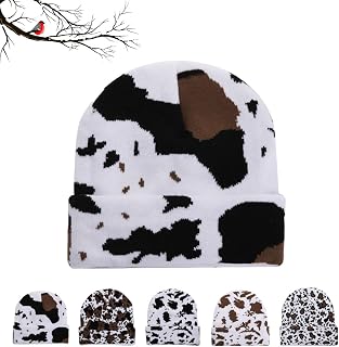 GANDUS Cow Print Beanie Hat for Women and Men,Leopard Print Cuffed Hat Winter Knitted Soft Warm Beanie Ski Cap Stretch Fashion Cap