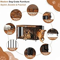 Vista 6 de Mueble XL para perros de 48 pulgadas Perrera para perros extra grande resistente y antimasticación Centro de entretenimiento de madera rústica