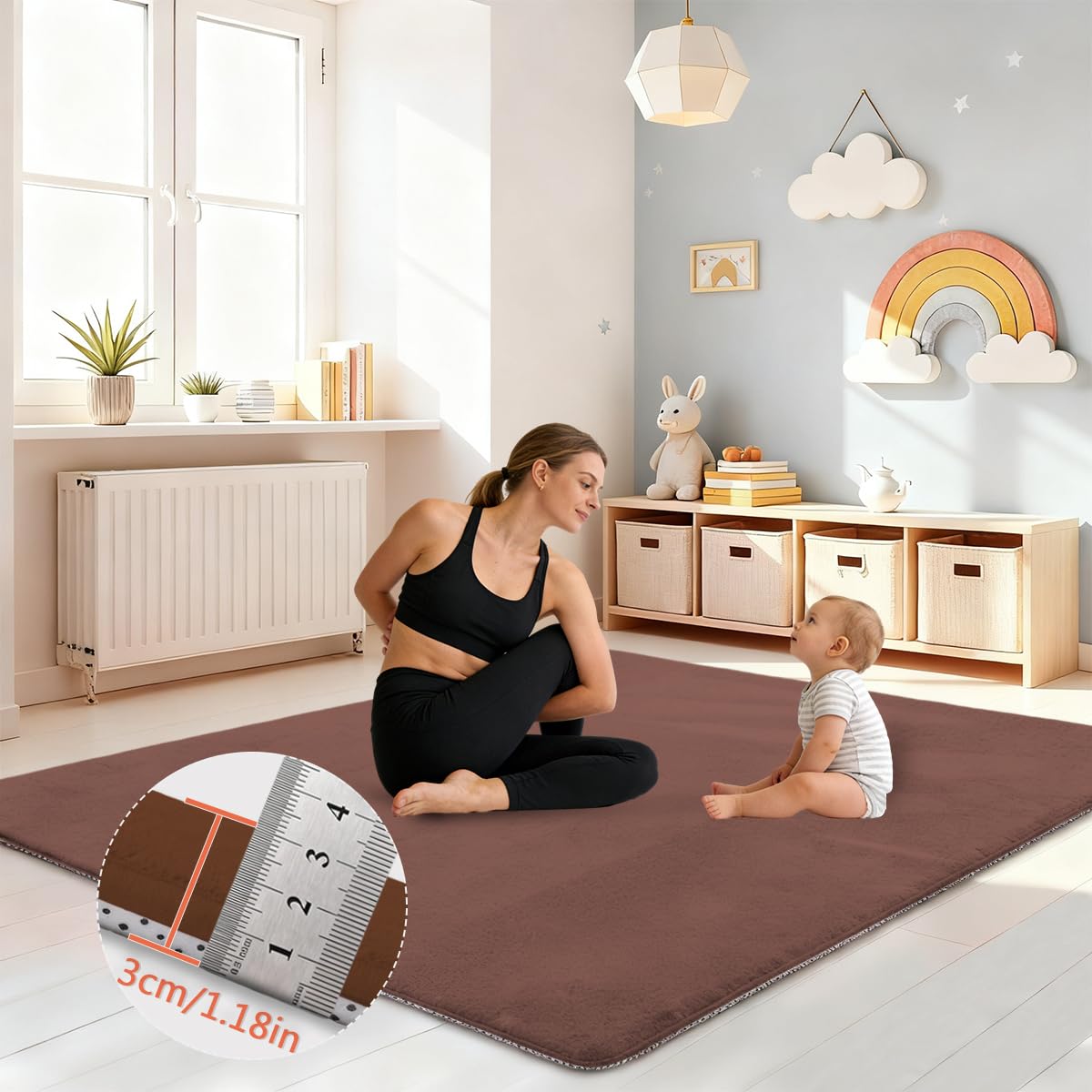 Tappeto Gioco Bambini Acolchado 3 cm Extra Spesso, Antiscivolo, Ideale per Pavimenti e Box Neonato, Palestra Neonati, Tappeto Tummy Time Neonati, Regalo Neonato Marrone caffè 130 x 190 cm