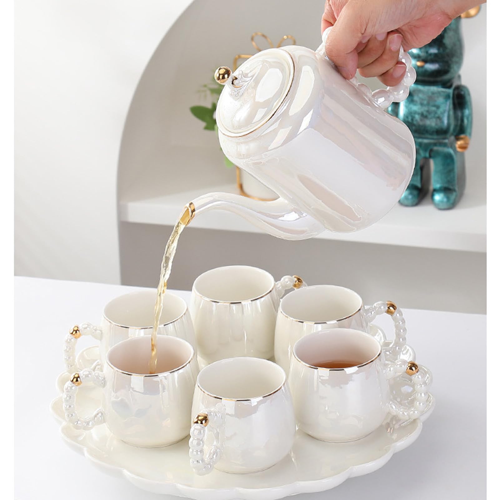 Amazon.com: TOERVIOZ White,B, Coffee Cup Set,Pearl White Porcelain