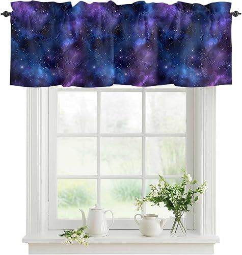 Zadaling Valance Curtain for Kitchen,Galaxy Star Nebula Space Starry Sky Window 
