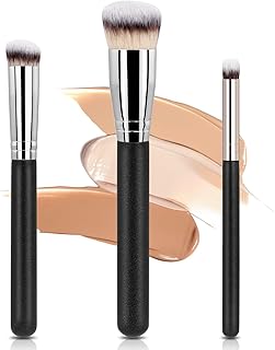AOOWU 3Pcs Makeup Brush, Premium Foundation Brush Concealer Brush, Flat Top Foundation Brush for Liquid Makeup, Multifunctional Face Brush for Liquid, Cream, Blending, Buffing, Powder Cosmetics