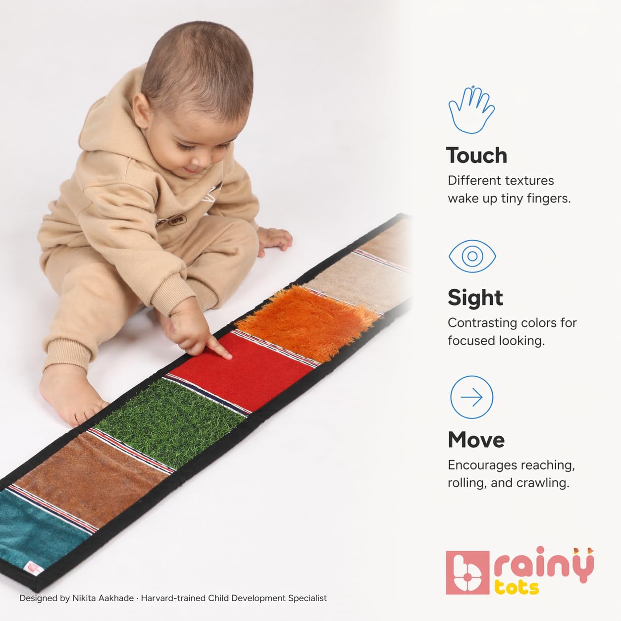 Brainytots Sensory Play Mat for Babies & Toddlers | Texture Mat with 8 Touch Surfaces for Kids 6 Months to 4 Years | Montessori Learning Toy for Early Education, Sensory Development & Motor Skills 4