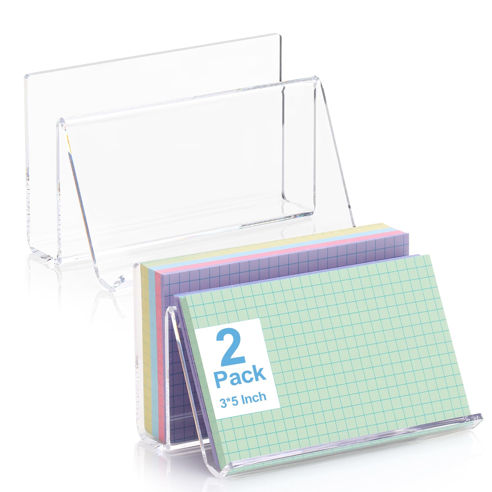2 Pack 3x5 Index Card Display Holder Acrylic Cards Holder Stand Acrylic Business Card Holders Name Card Organizer Postcard Stand Display 200 Capacity