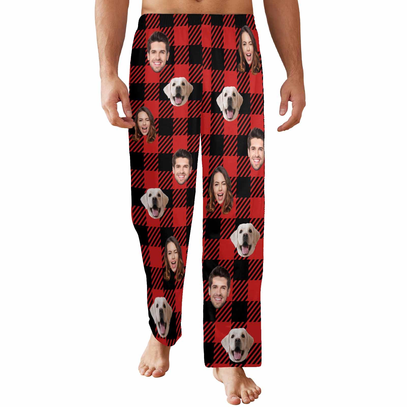 FunStudio Christmas Custom Face Plaid Pajama Pants with Picture Xmas Customized Photo Gifts for Men Women
