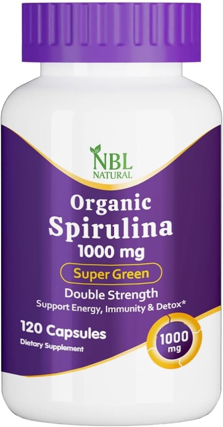 Organic Spirulina 1000mg, Super Green Whole Food Supplement - Double Strength 1000 mg, 120 Tablets