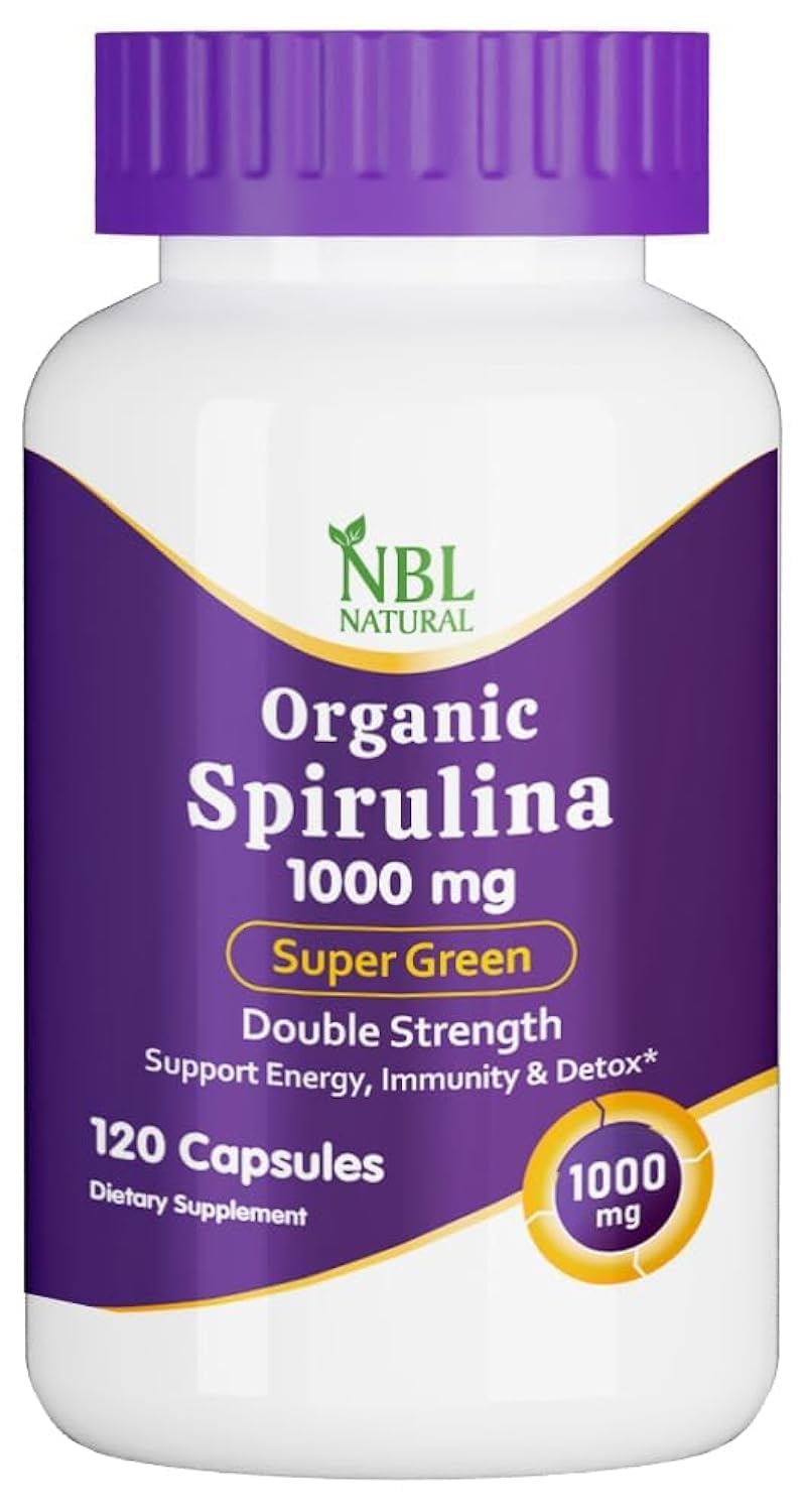 NBL Natural Organic Spirulina 1000mg, Super Green Whole Food Supplement - Double Strength 1000 mg, 120 Tablets