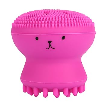 Face Scrubber Cleansing Brush, Exfoliating Grease Removal Massage Jellyfish Octopus Wash Tool, Soft Silicone Cleansing Brush Rose Red