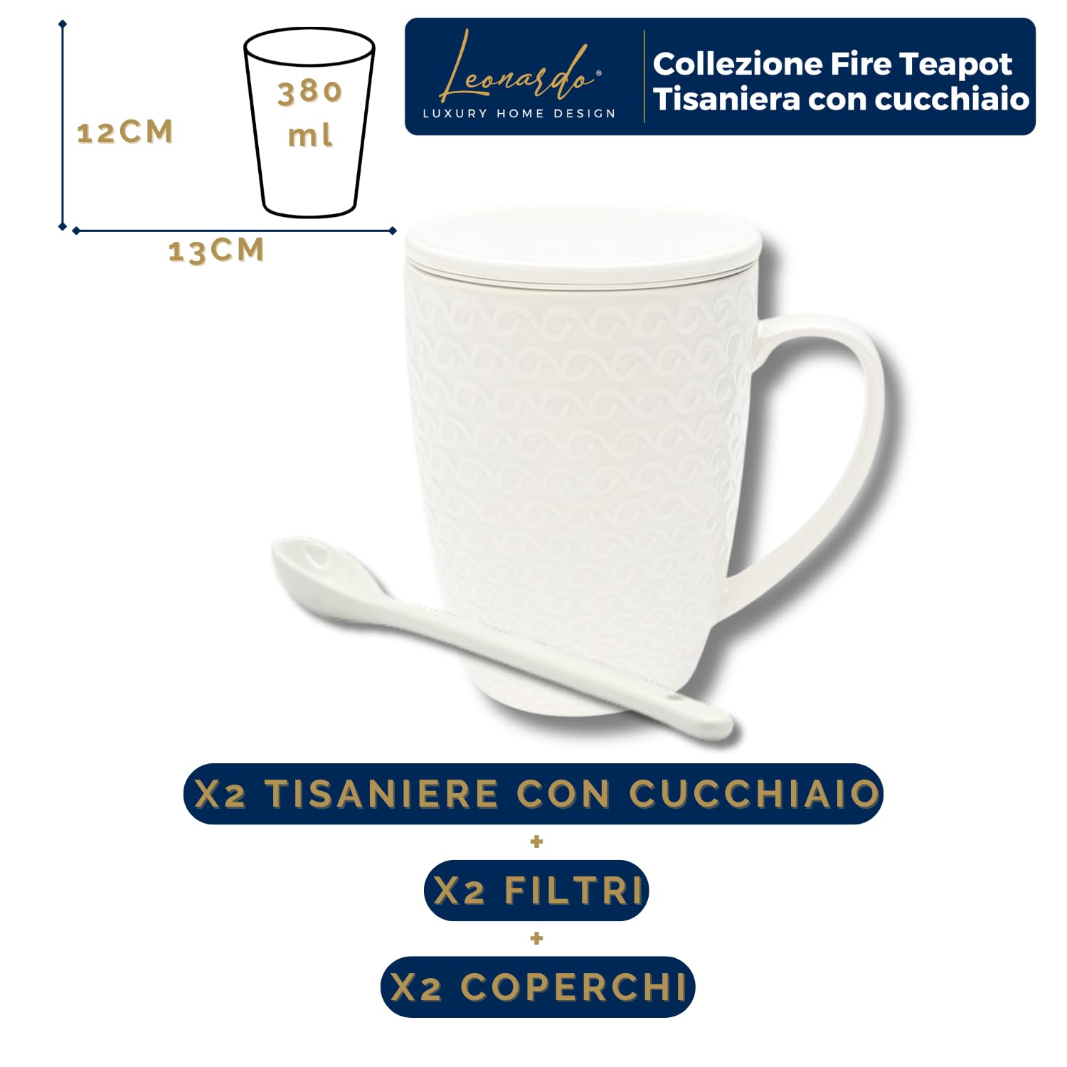 Set 2 Pezzi Tisaniere Tazze con Cucchiaio Filtro e Coperchio in Porcellana Liscia e Resistente Tisana The Infusi Elegante Idea Regalo