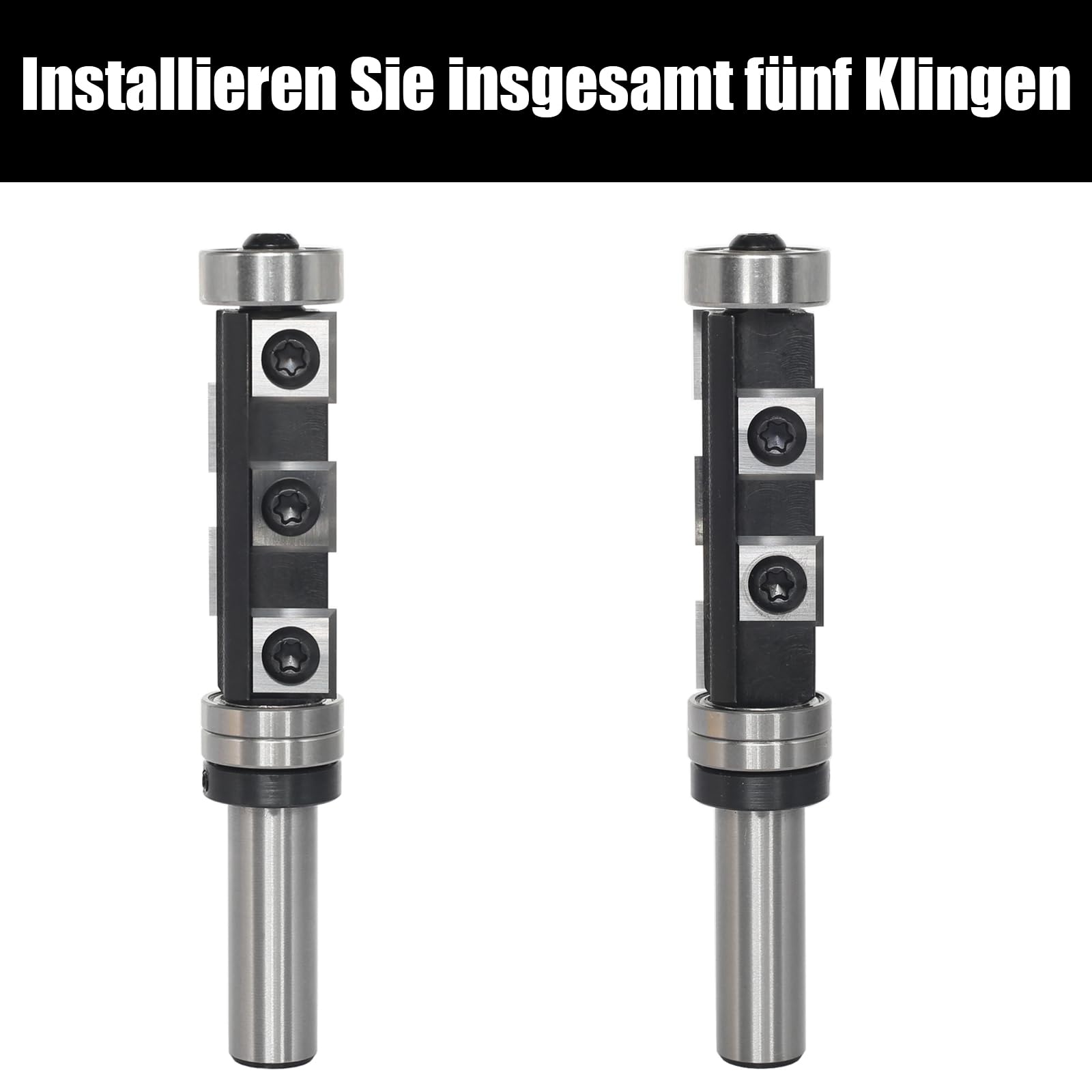 Wendeplatten Bündigfräser 12mm Schaft，Bündigfräser Oberfräse mit Austauschbare Hartmetall Klinge Kugellager Holzfräser für Kantenbearbeitung