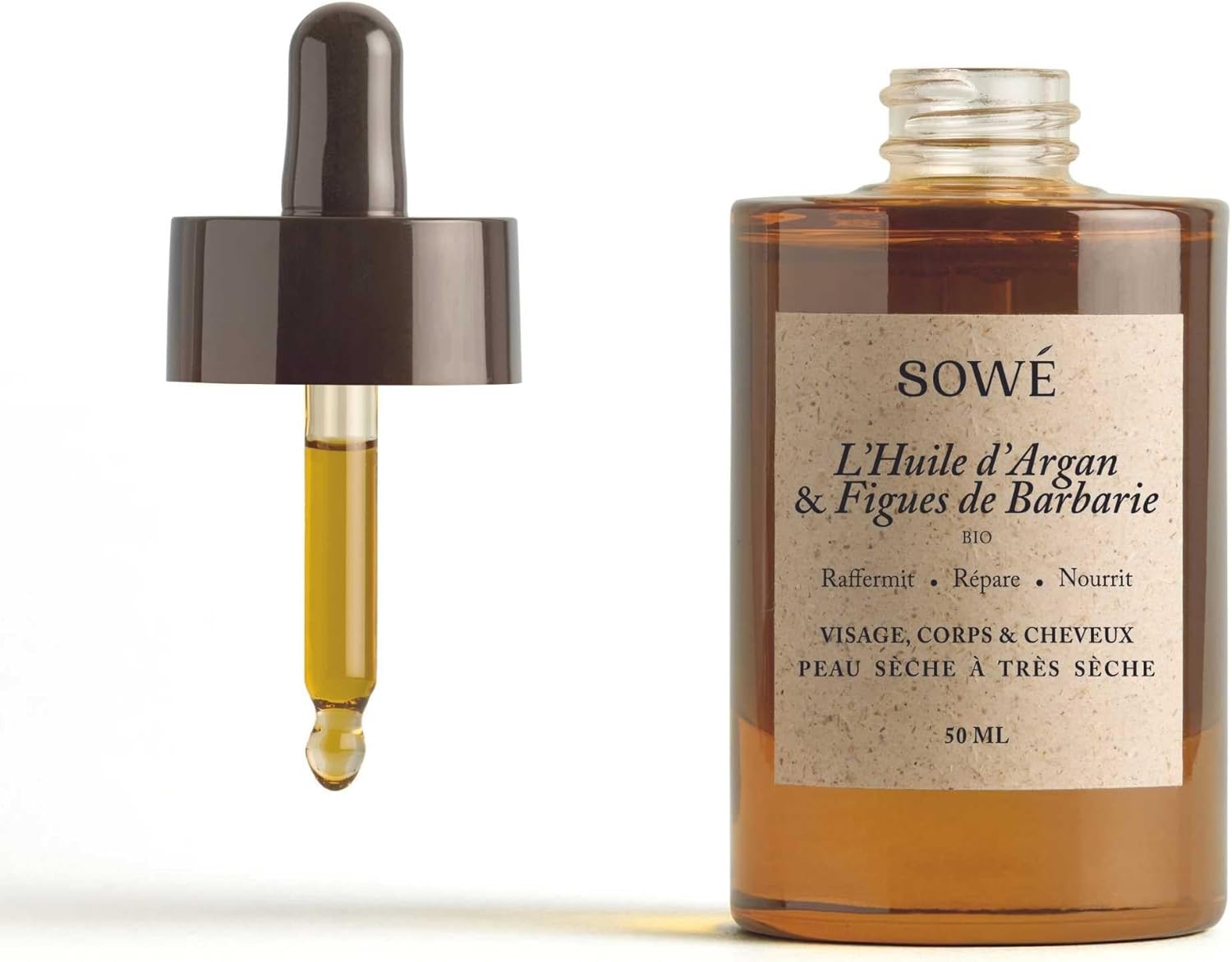 L’HUILE PURE D’ARGAN ET FIGUE DE BARBARIE – BIO, VIERGE ET PRESSÉE À FROID – 50ML – Huile Raffermissante et Nourrisante – Visage, Corps et Cheveux (Jaune)