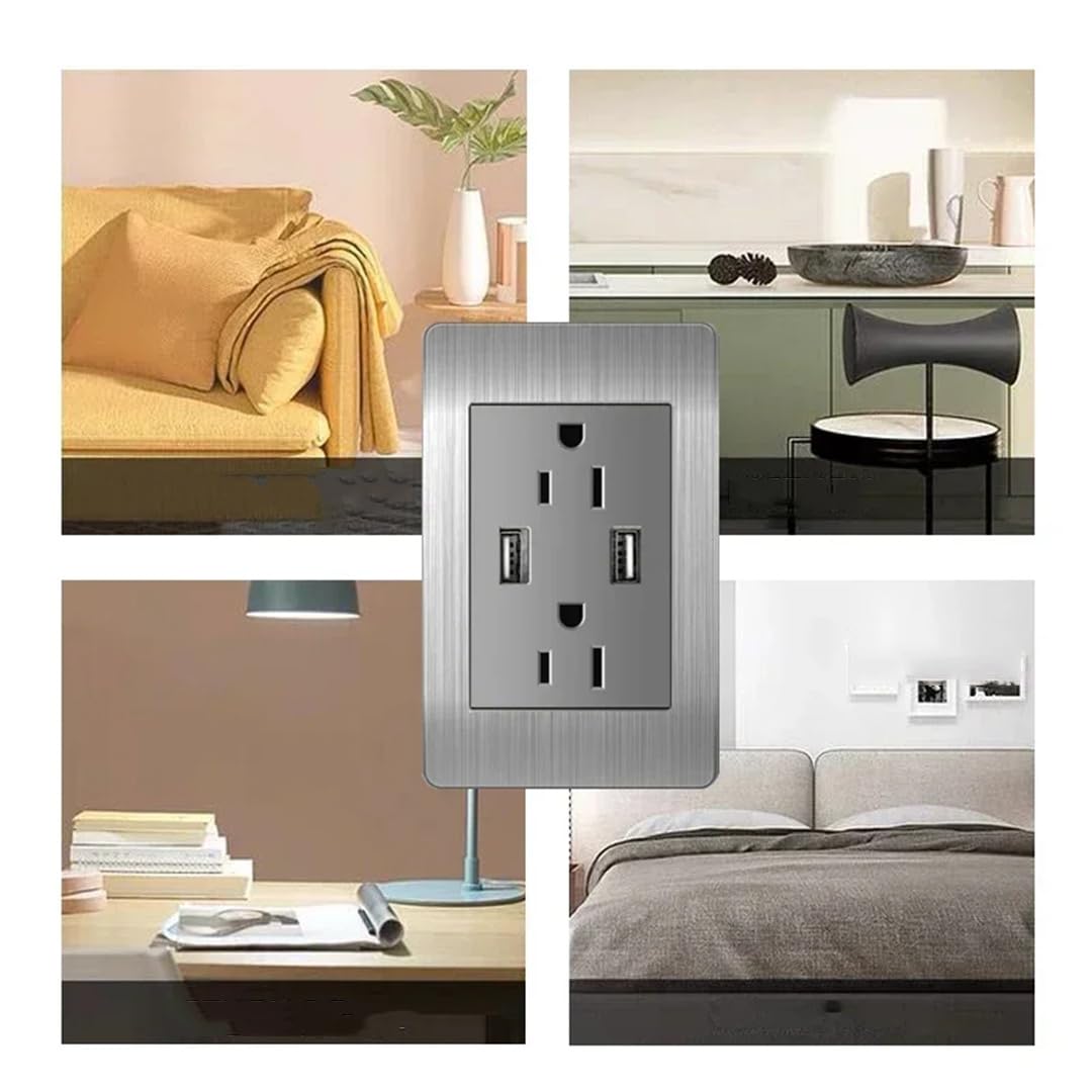 Prise Universelle Standard De Prise De Courant De Mur Avec La Prise 2Way D'acier Inoxydable D'usb 2USB 2 US